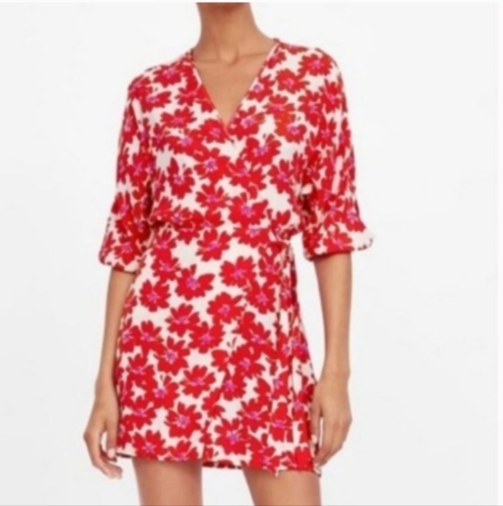 A ZARA Floral Printed Wrap Mini Dress Size S Cottagecore